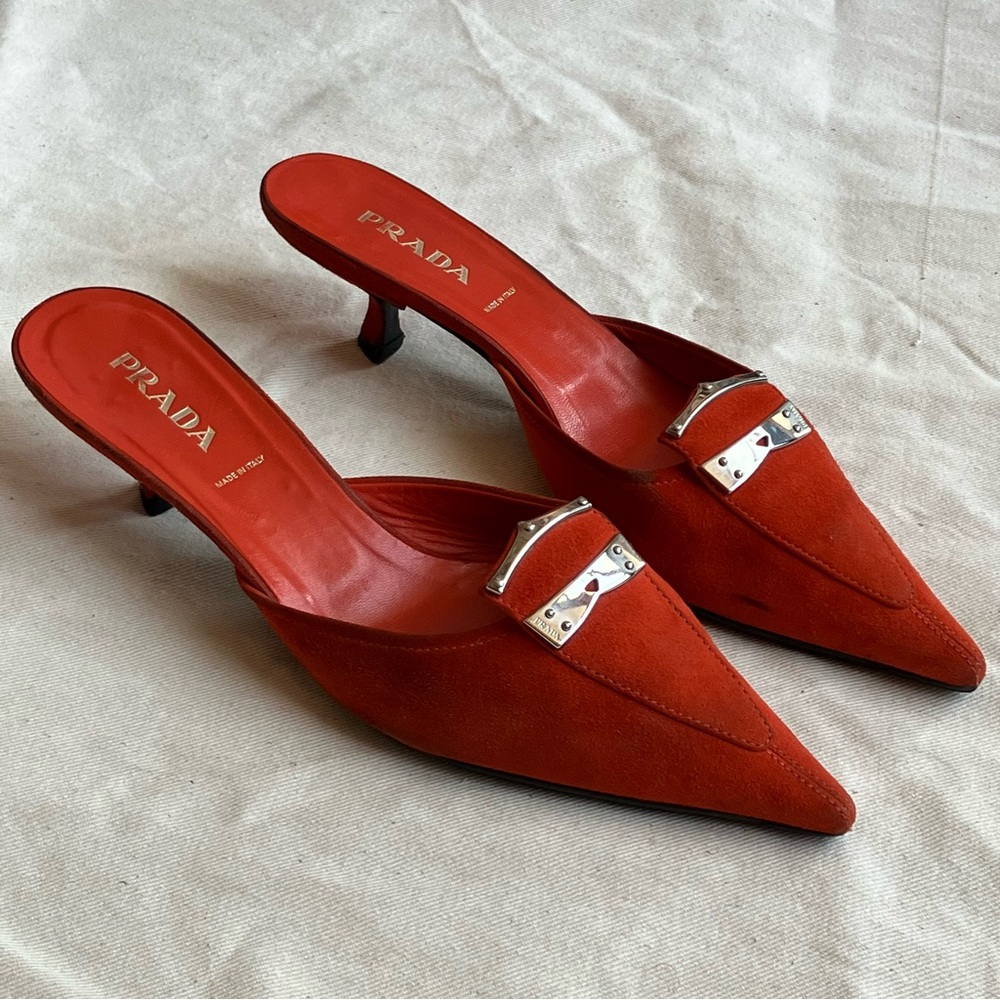 Vintage Prada Women's Orange Suede Heels